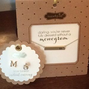 Mud Pie Initial “M” Necklace and Earring Set